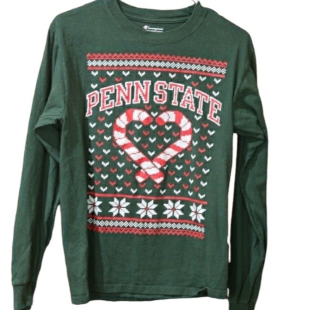 Champion Penn State Green Christmas Candy Cane  Long Sleeve Tshirt Small